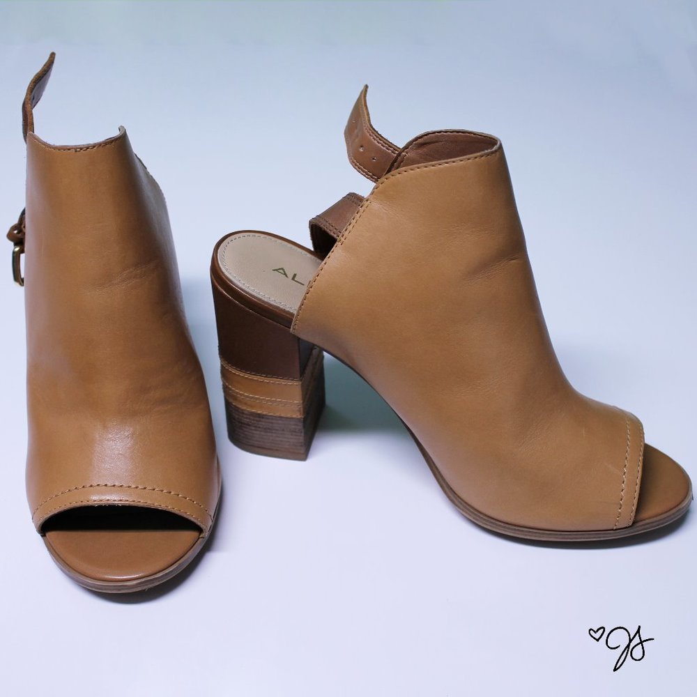 Aldo Slingback Peeptoe Bootie | Size 8 | Camel
